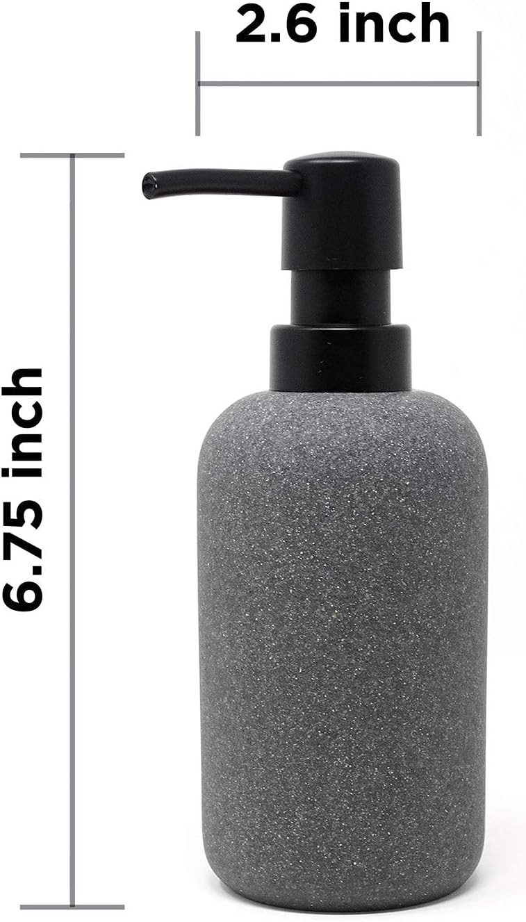 Varato Design Grey Stone Round Soap Dispenser and Line Shower Curtain Bathroom Accessories Set - 3 Pieces
