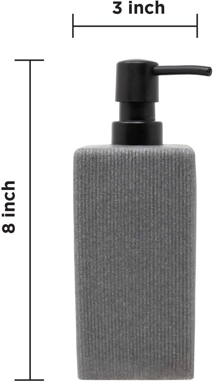 Varato Design Grey Stone Round Soap Dispenser and Line Shower Curtain Bathroom Accessories Set - 3 Pieces