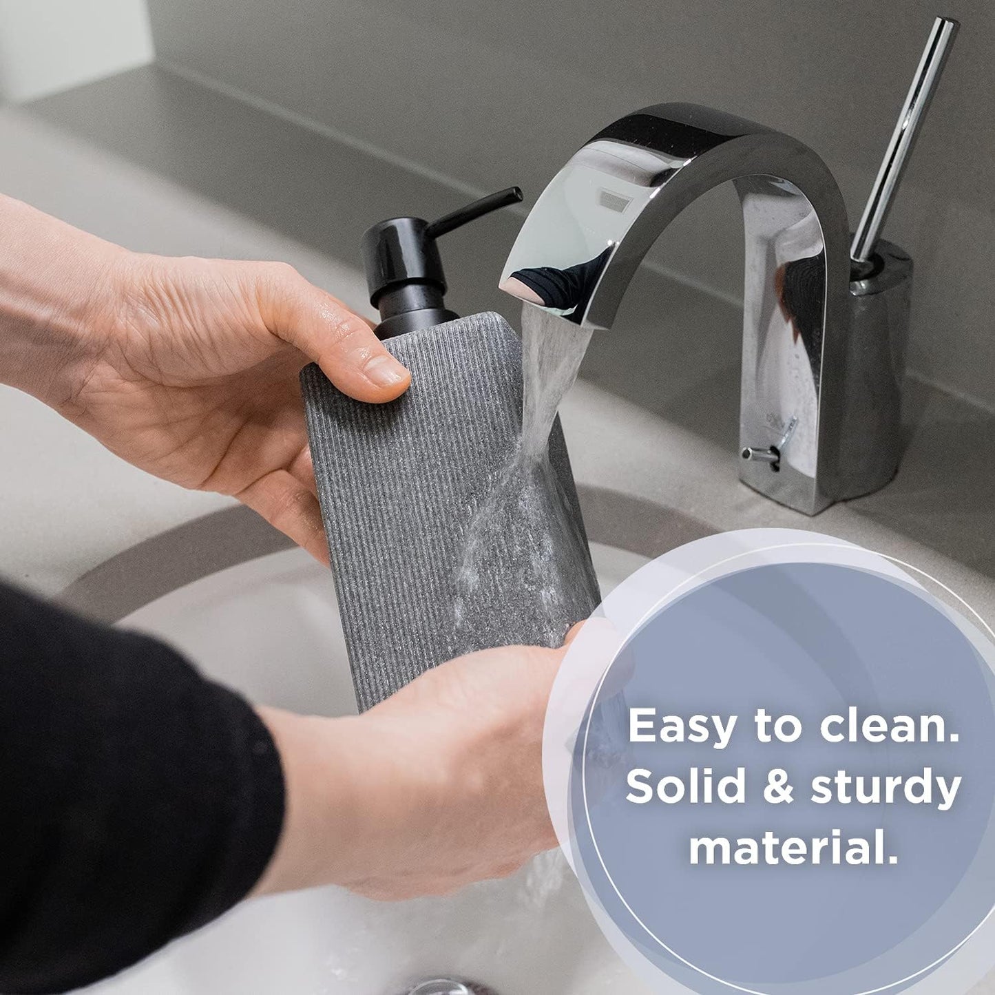 Varato Design Grey Stone Round Soap Dispenser and Line Shower Curtain Bathroom Accessories Set - 3 Pieces