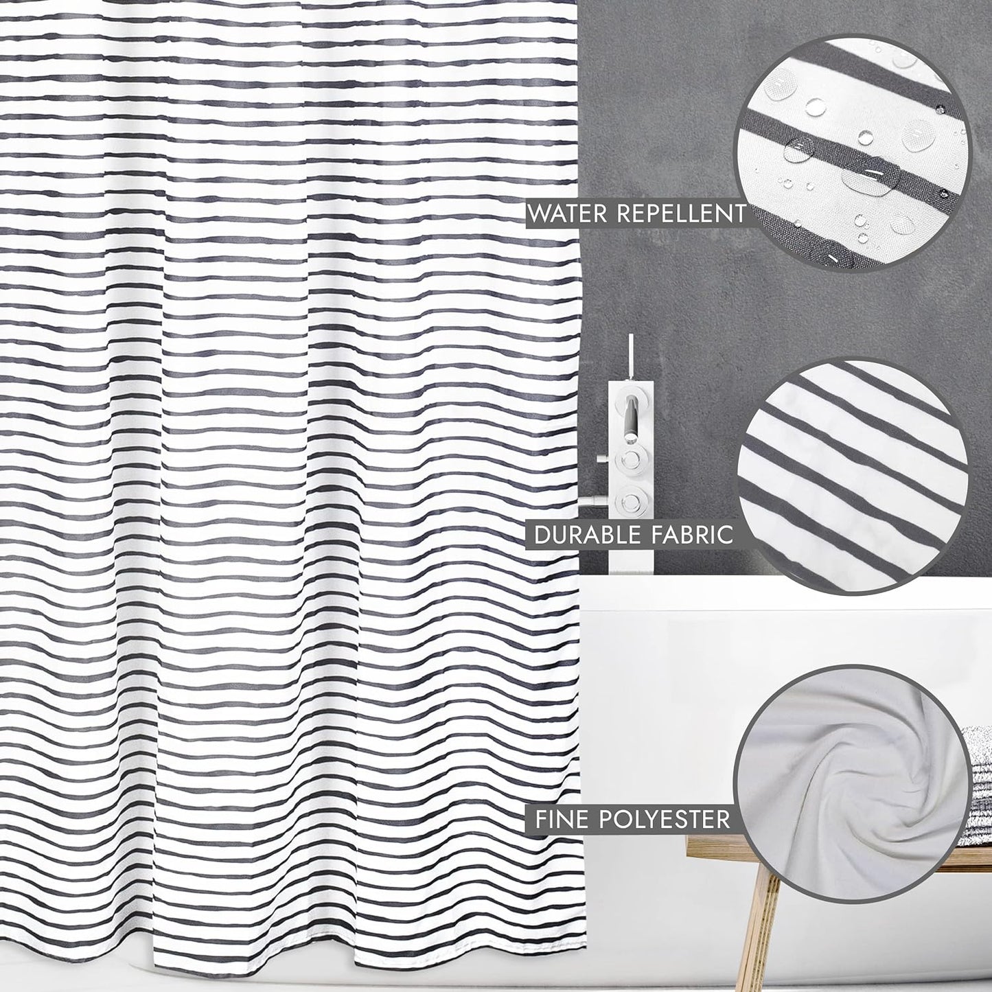 Varato Design Grey Stone Round Soap Dispenser and Line Shower Curtain Bathroom Accessories Set - 3 Pieces