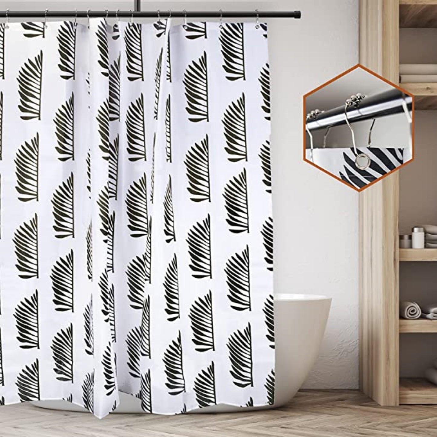 Shower Curtain Set With 12 Metal Hooks For Bathroom Boho Style Palm Varato Design